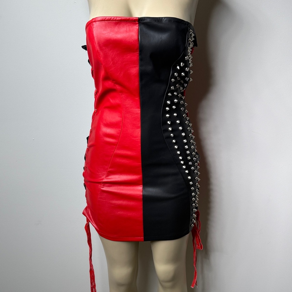 AKIRA Red & Black Studded Strapless Mini Dress